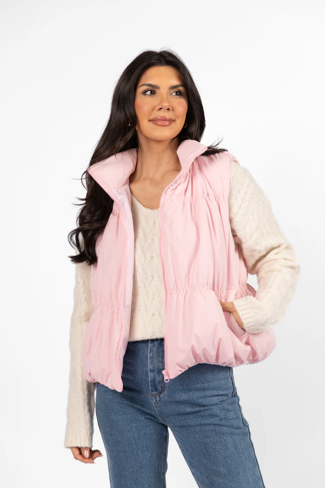 Mountain High Light Pink Ruched Puffer Vest FINAL SALE - Terpint