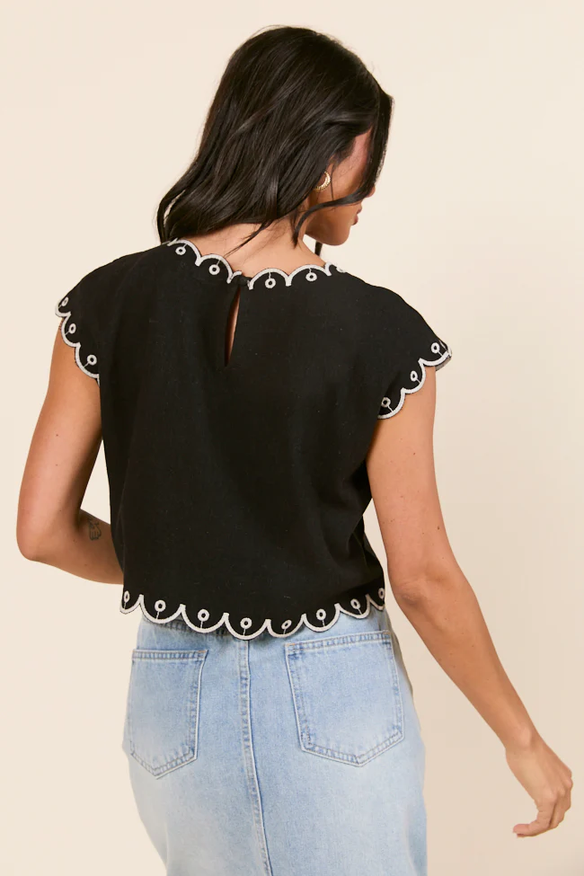 Amaya Cap Sleeve Black Embroidered Woven Top - Terpint