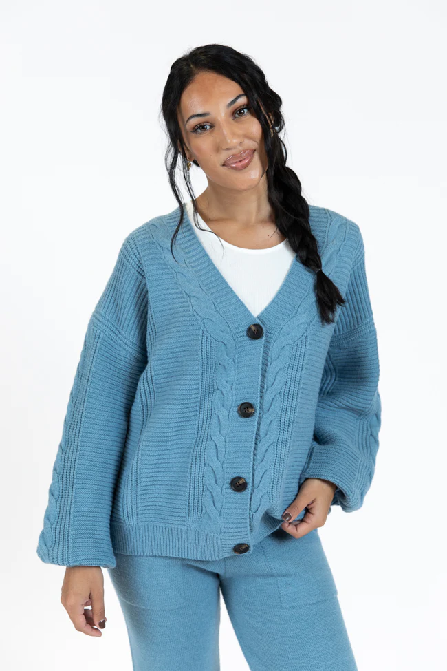 Real Karma Blue Cable Knit Cardigan FINAL SALE - Terpint