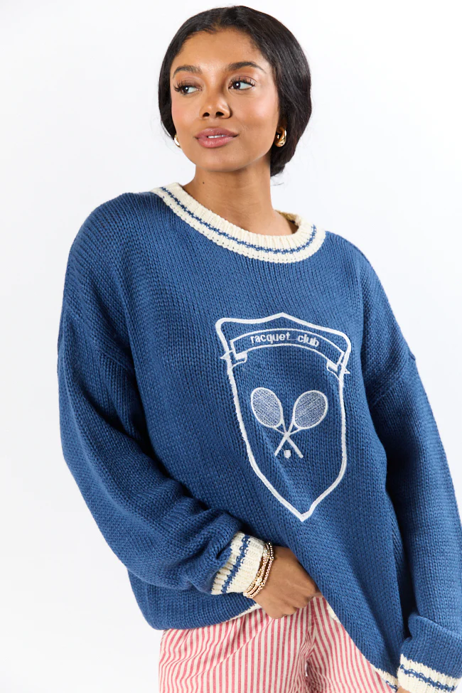 Racquet Club Navy Crew Neck Sweater - Terpint