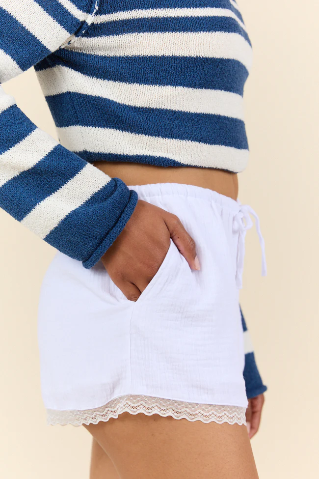 Secret Place White Lace Trim Gauze Pull On Shorts FINAL SALE - Terpint