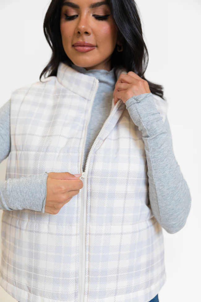 In A Bubble Beige Plaid Puffer Vest FINAL SALE - Terpint