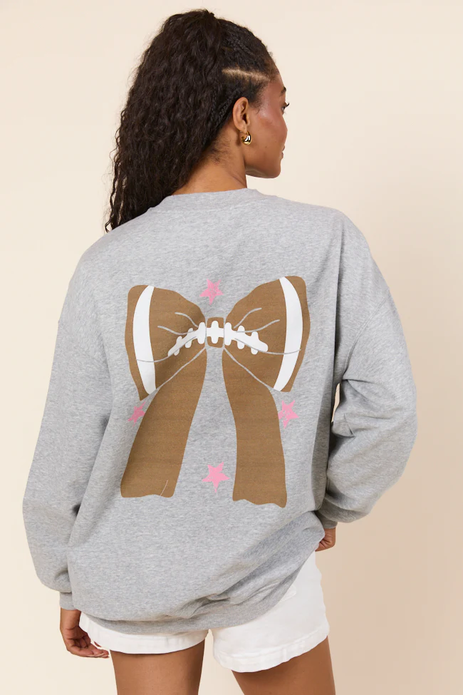 Football Bow Light Grey Graphic Sweatshirt DOORBUSTER - Terpint