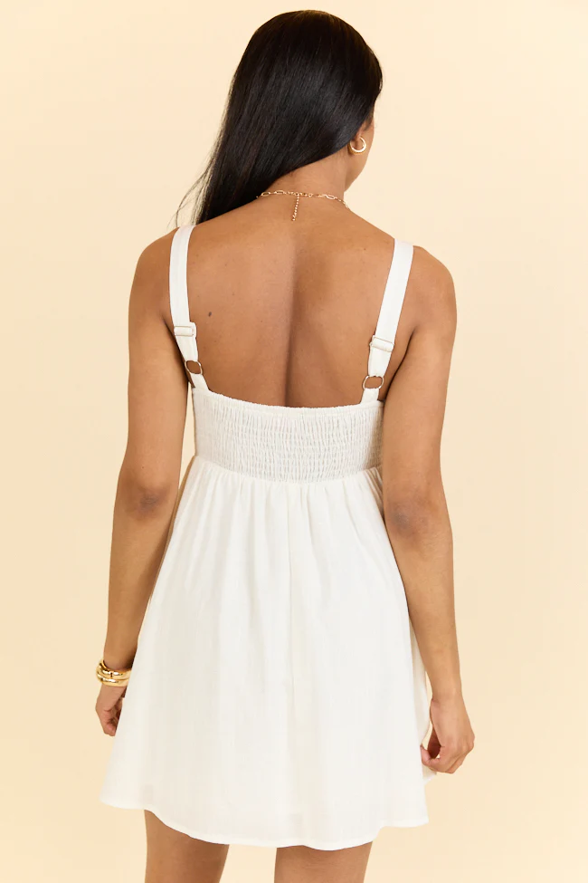 Rings A Bells White V-Neck Mini Dress FINAL SALE - Terpint