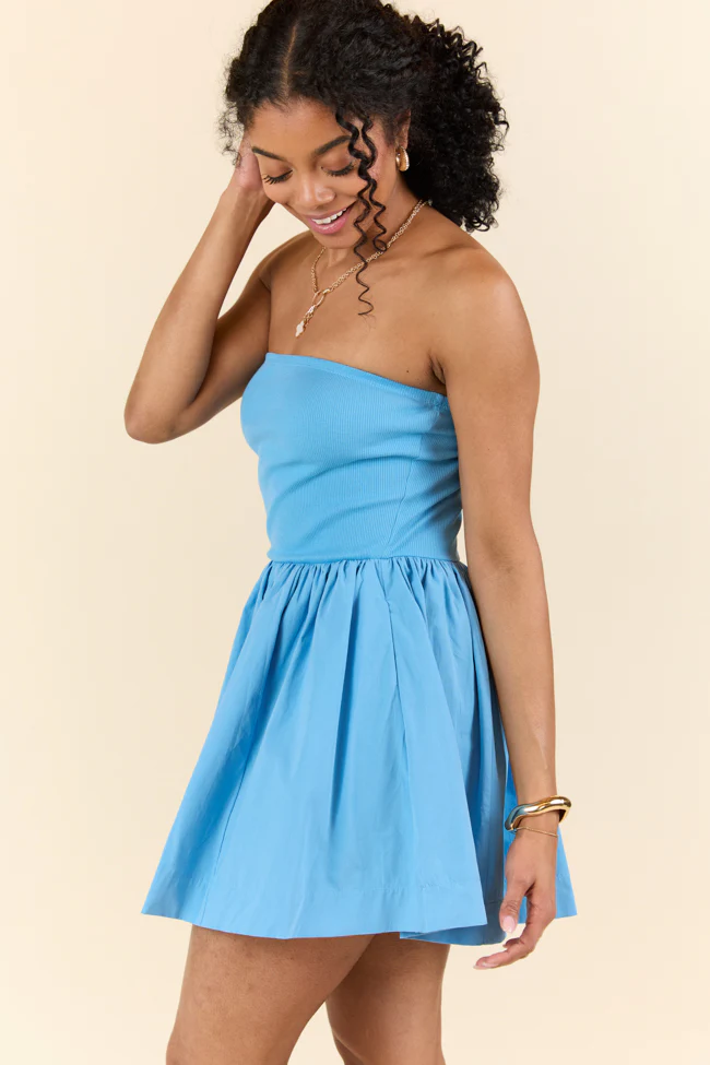 Ready By Noon Blue Strapless Fit and Flare Dress SALE - Terpint
