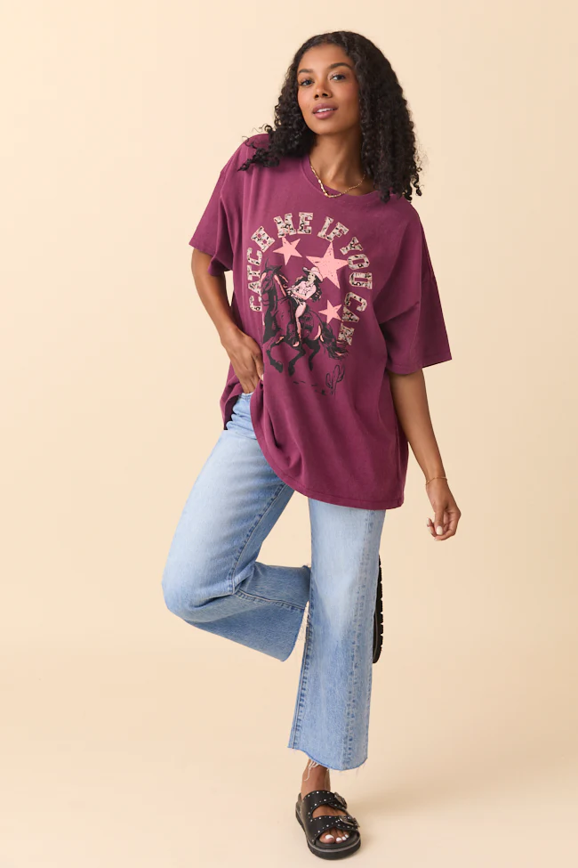 Catch Me If You Can Dark Cherry Oversized Graphic Tee Just Classically Cassidy X Pink Lily - Terpint