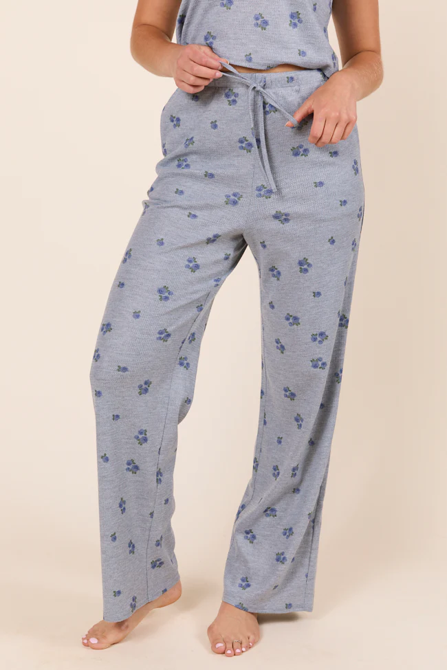 Lainey Waffle Knit Blue Floral Pajama Pants - Terpint