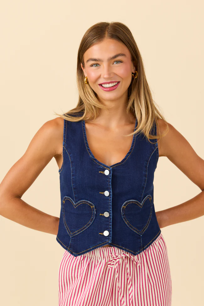 My Favorite Dark Wash Stretch Denim Vest DOORBUSTER - Terpint