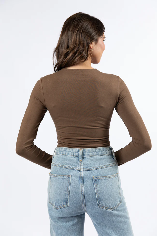 Lucky Me Brown Crew Neck Bodysuit FINAL SALE - Terpint