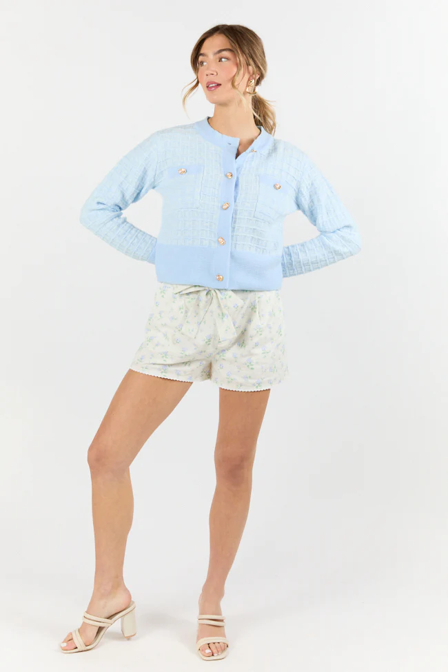 Running On Love Blue Textured Woven Detail Cardigan FINAL SALE - Terpint