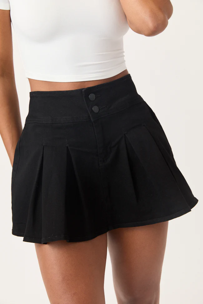 Scottie Black Denim Pleated Skort - Terpint