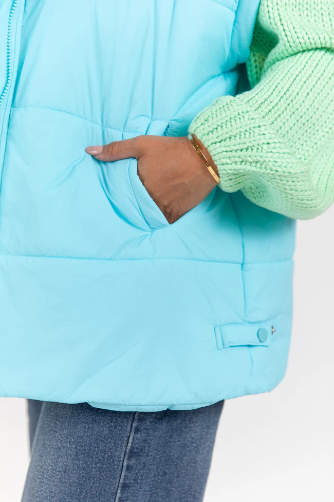 Going Upstate Blue Oversized Puffer Vest FINAL SALE - Terpint