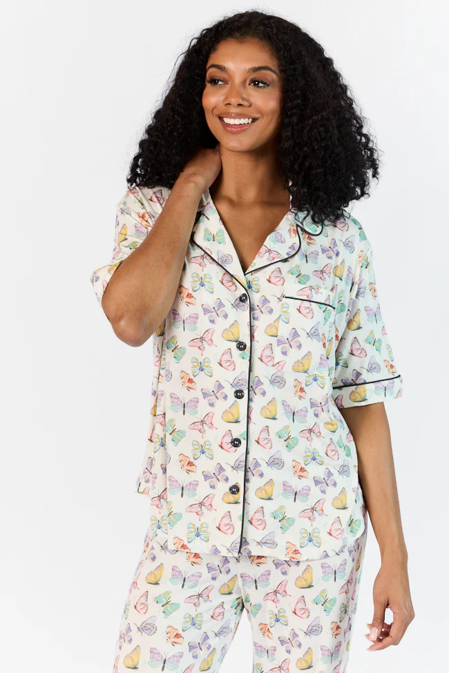 Good To Get Away Butterfly Short Sleeve Pajama Top FINAL SALE - Terpint