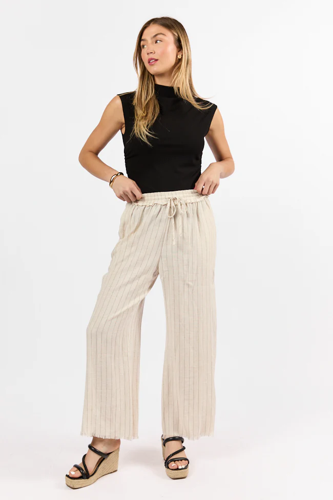 Full Sail Beige Linen Blend Striped Pants FINAL SALE - Terpint