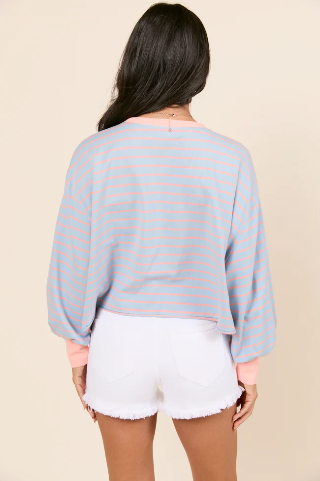 Susanna Long Sleeve Blue and Coral Stripe Knit Tee - Terpint