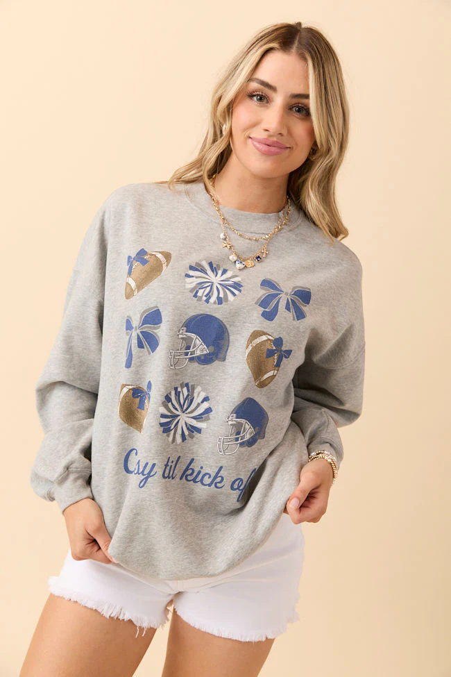 Football Icon Navy and White Light Grey Graphic Sweatshirt - Terpint