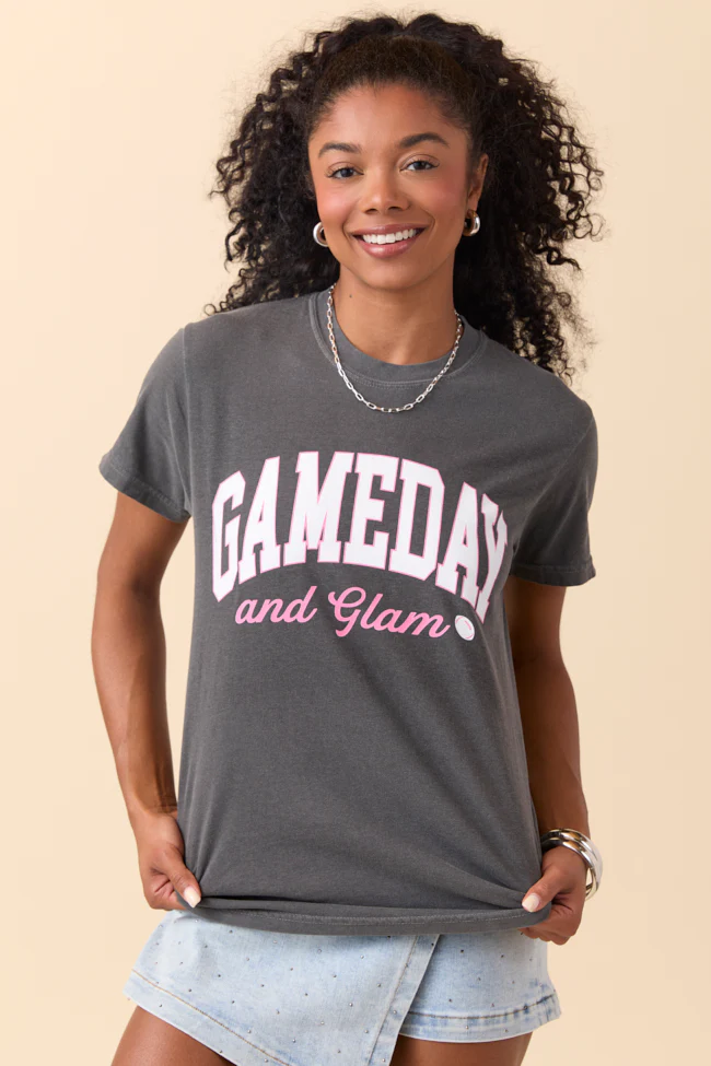 Gameday And Glam Dark Grey Graphic Tee - Terpint