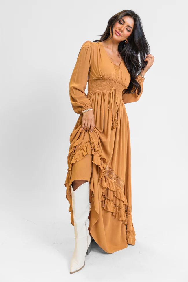 Lucky To Have You Camel Maxi Dress SALE - Terpint