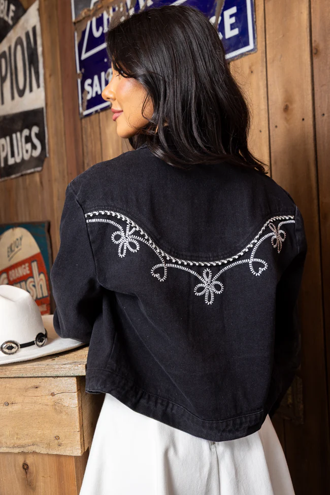 Danielle Black Embroidered Denim Jacket - Terpint