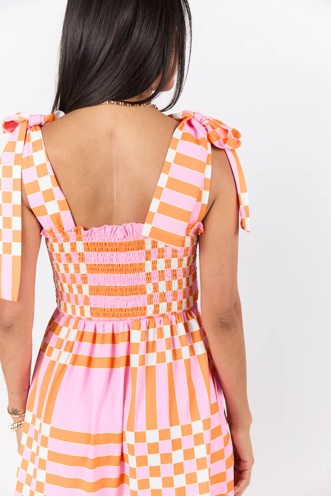 Get The Check Pink and Orange Printed Checkered Maxi Dress - Terpint