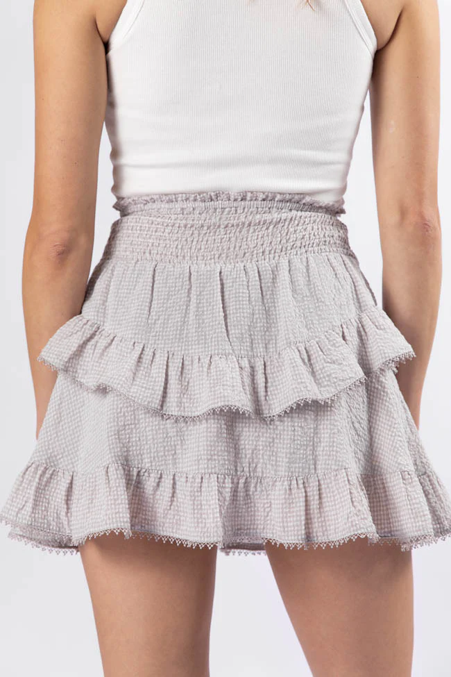 Blissful Mood Taupe Gingham Lace Trim Mini Skort FINAL SALE - Terpint