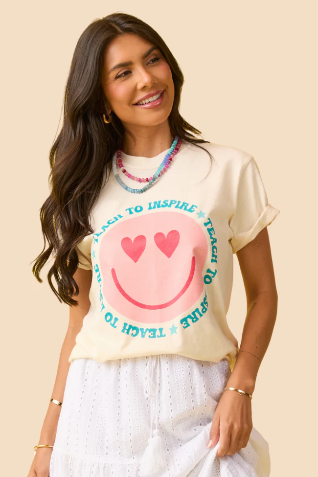 Teach To Inspire Smiley Ivory Graphic Tee DOORBUSTER - Terpint