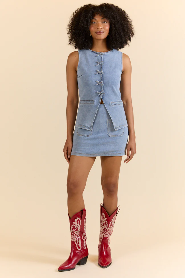 Western Ties Bow Denim Skort SALE - Terpint