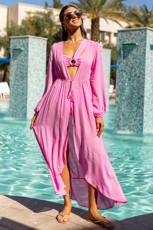 Shine On Pink Long Sleeve Swim Cover-up FINAL SALE - Terpint