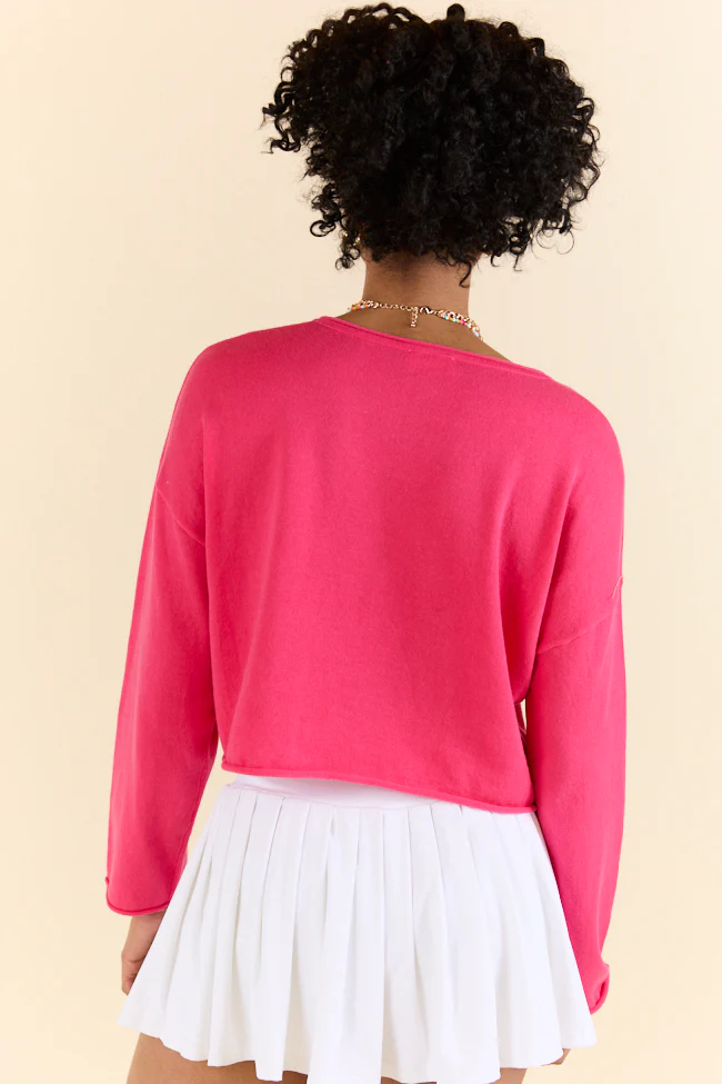No Bad Days Hot Pink Drop Shoulder V-Neck Pullover SALE - Terpint