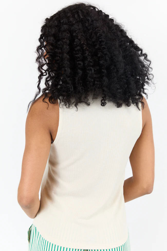 Casual Outing Cream Knit Henley Tank FINAL SALE - Terpint