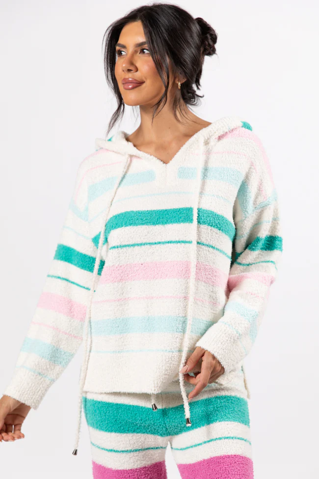 Heart On The Line Multi Striped Fuzzy Hoodie FINAL SALE - Terpint