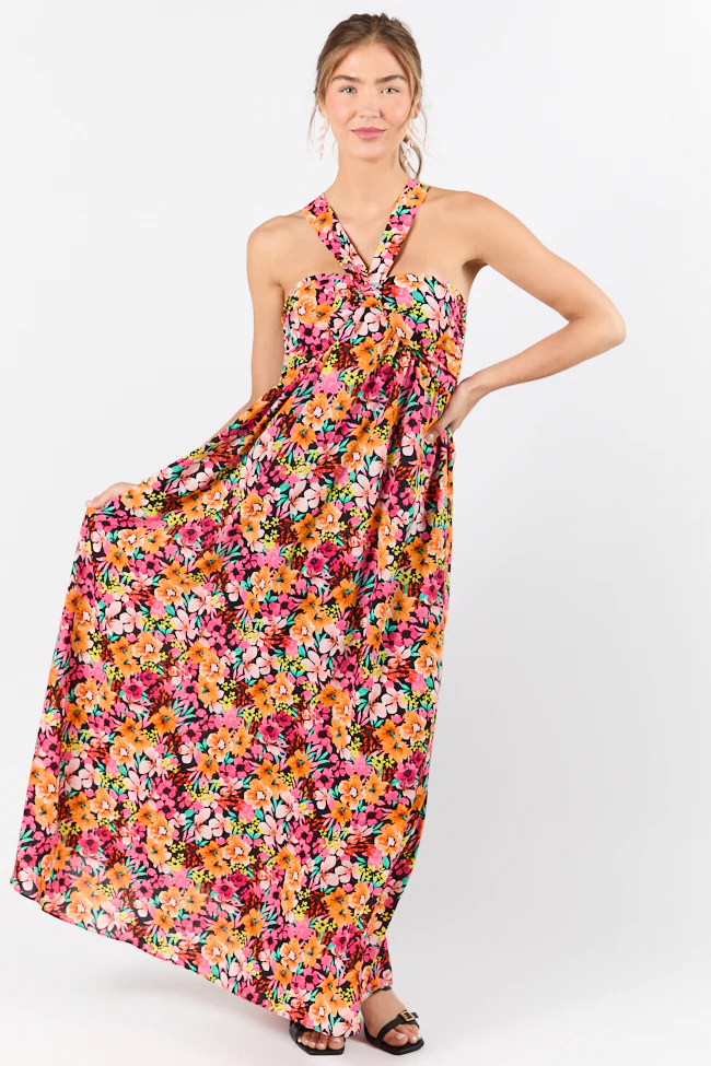 Waterside Elegance Multi Floral Halter Neck Maxi Dress FINAL SALE - Terpint