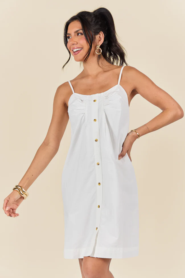 No Looking Back White Button Front Mini Dress FINAL SALE - Terpint