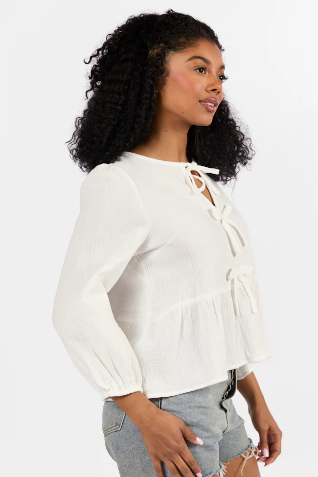 Close To Me Ivory Bow Detail Blouse FINAL SALE - Terpint
