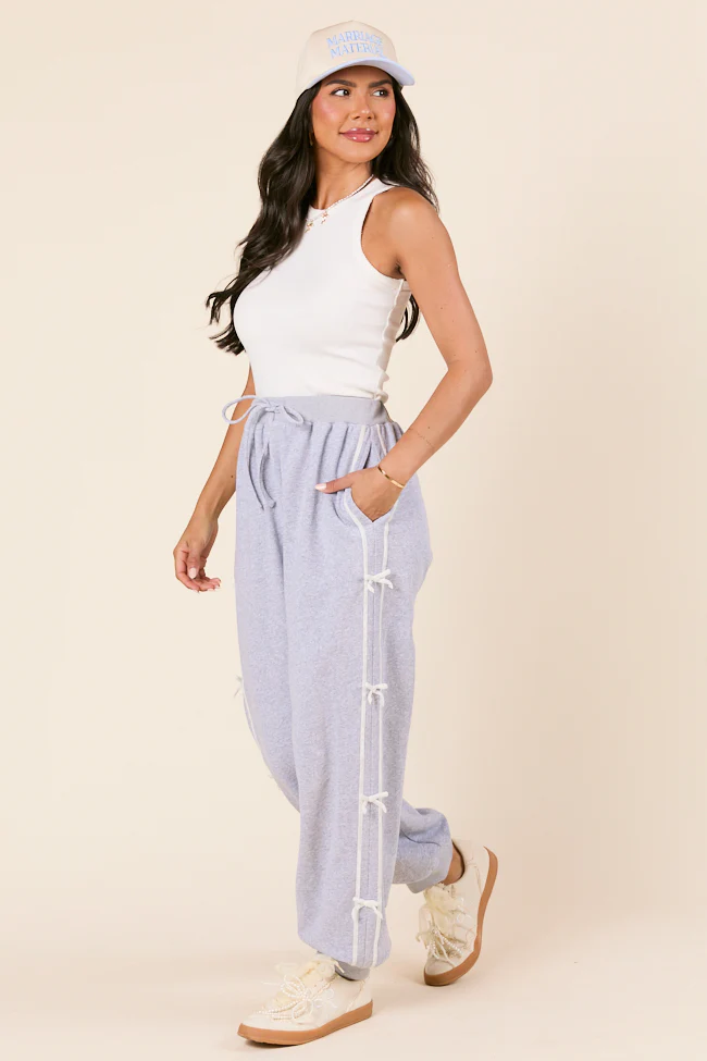 Kinley Heather Grey Side Bow Detail Pants - Terpint