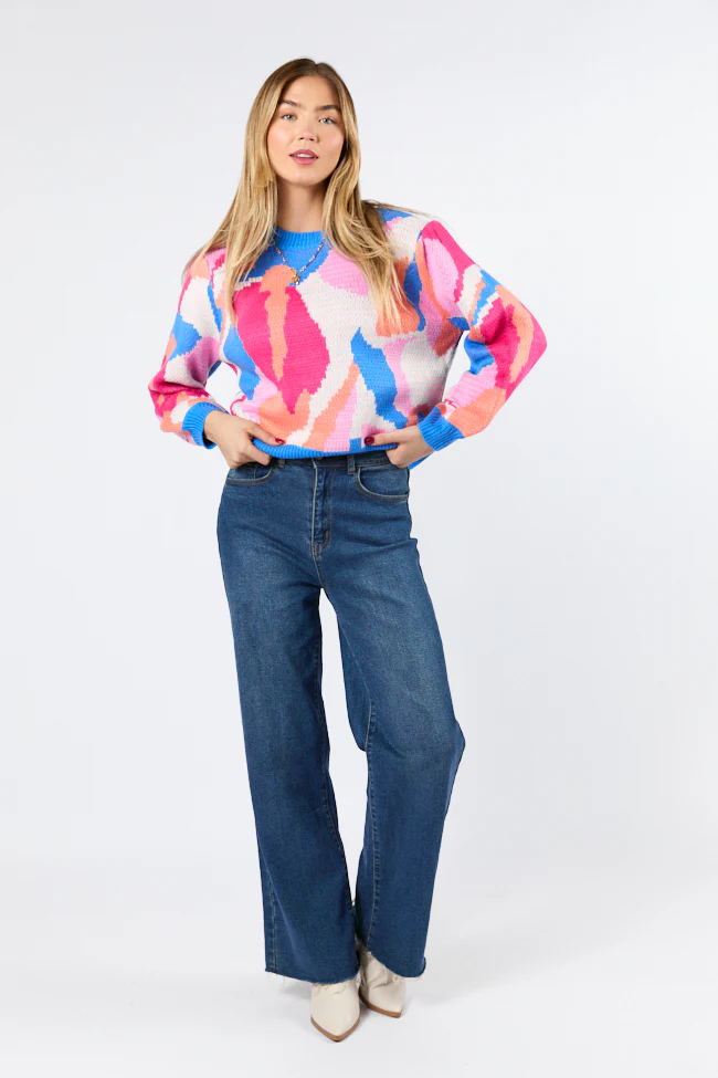On My Side Blue Multi Color Sweater FINAL SALE - Terpint