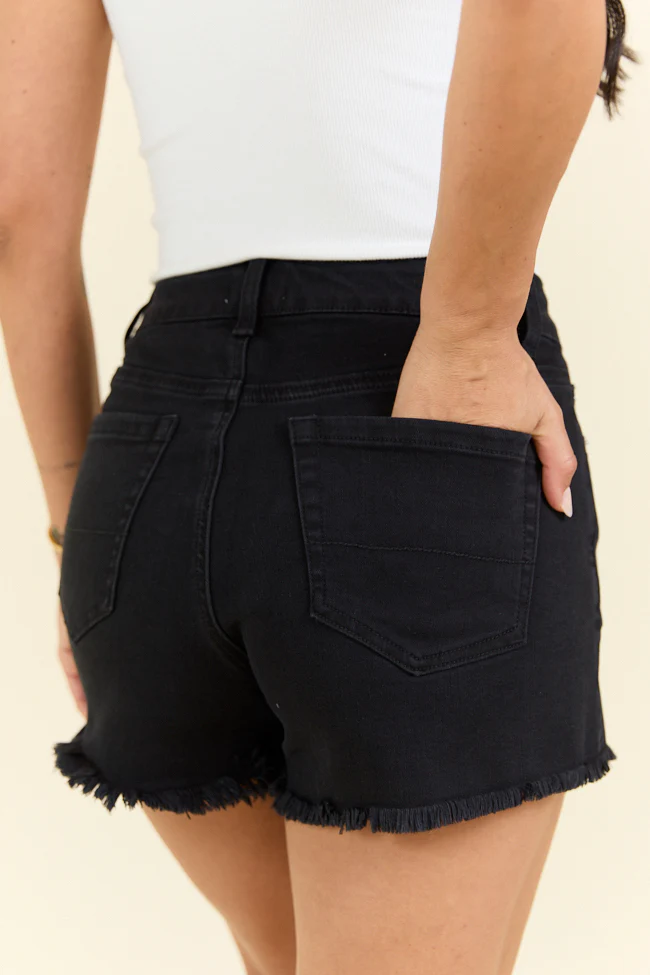 My Favorite Black Button Fly Denim Shorts - Terpint