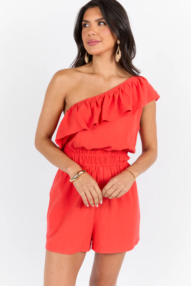 New Mood Red One Shoulder Romper FINAL SALE - Terpint