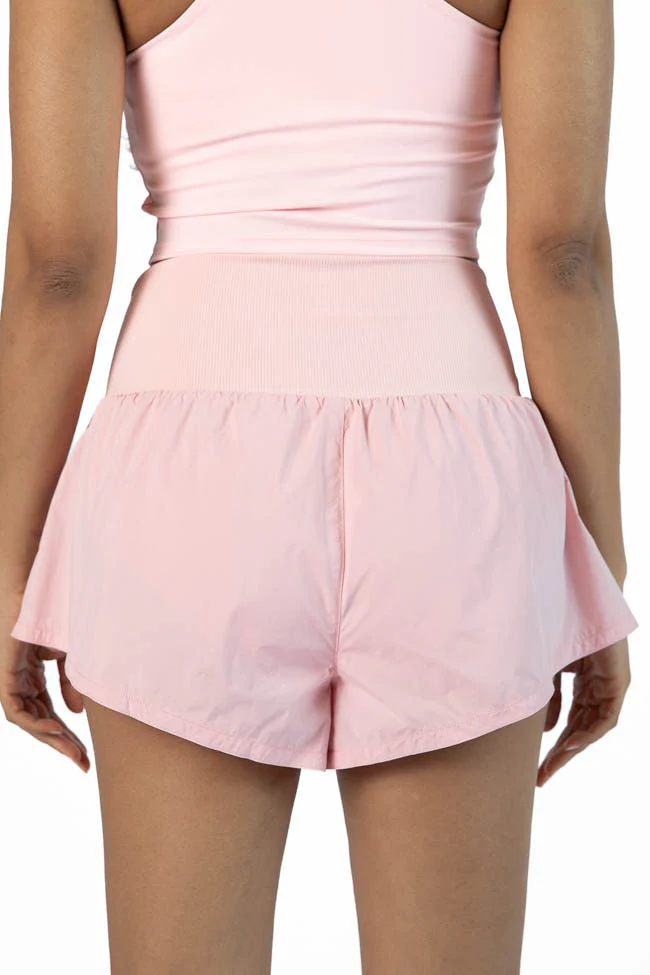First Place Pink Ribbed Waistband Running Shorts SALE - Terpint