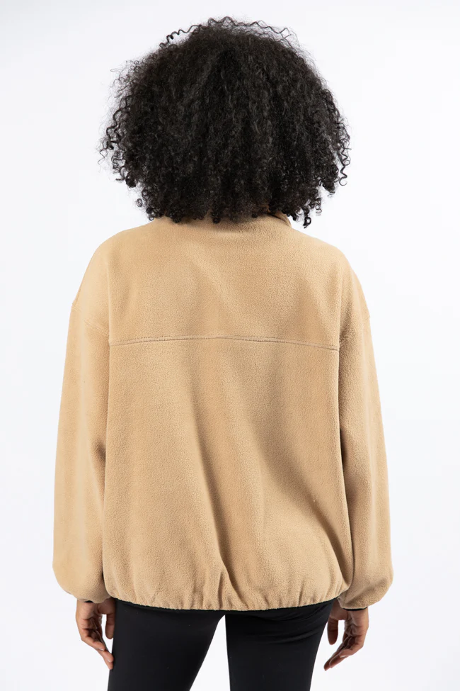 Outside The Box Beige Contrast Trim Fleece Pullover FINAL SALE - Terpint