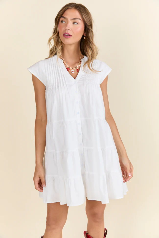 Just A Little White Button Up Mini Dress - Terpint