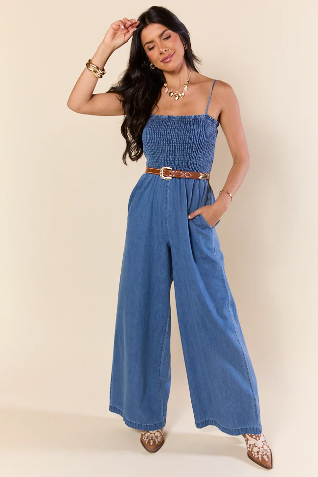 Showstopper Denim Smocked Jumpsuit SALE - Terpint