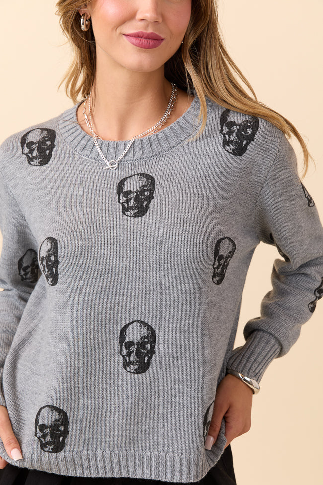 Ramona Grey Skull Print Crewneck Sweater - Coming Soon - Terpint