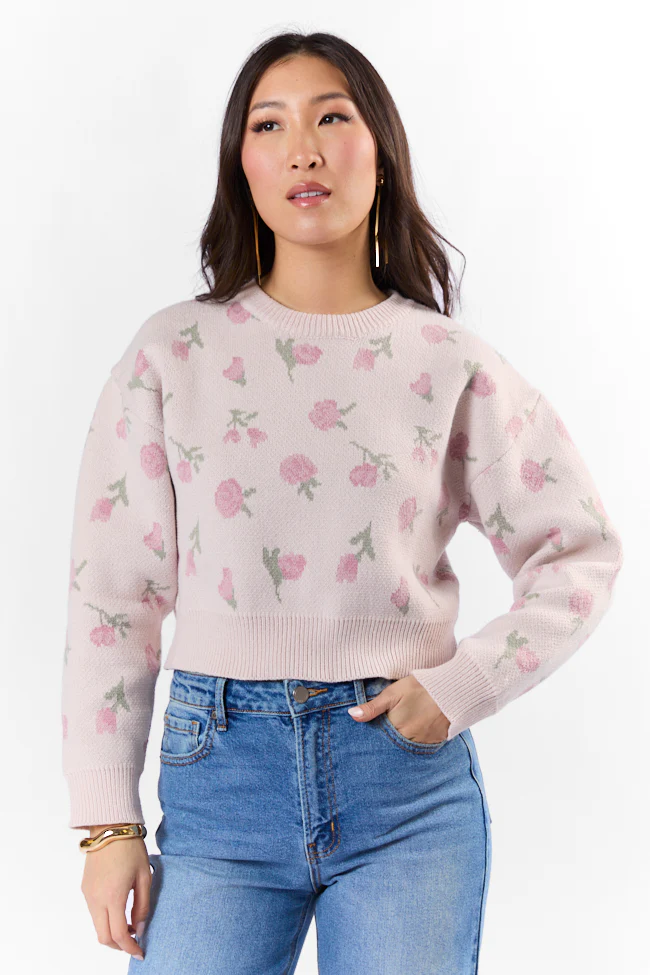 Grand Measures Light Pink Floral Sweater FINAL SALE - Terpint