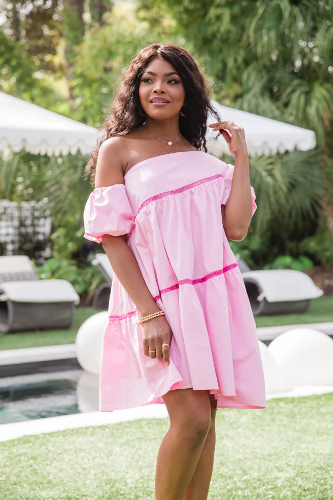 Graceful Beauty Light Pink Asymmetrical Puff Sleeve Mini Dress FINAL SALE - Terpint