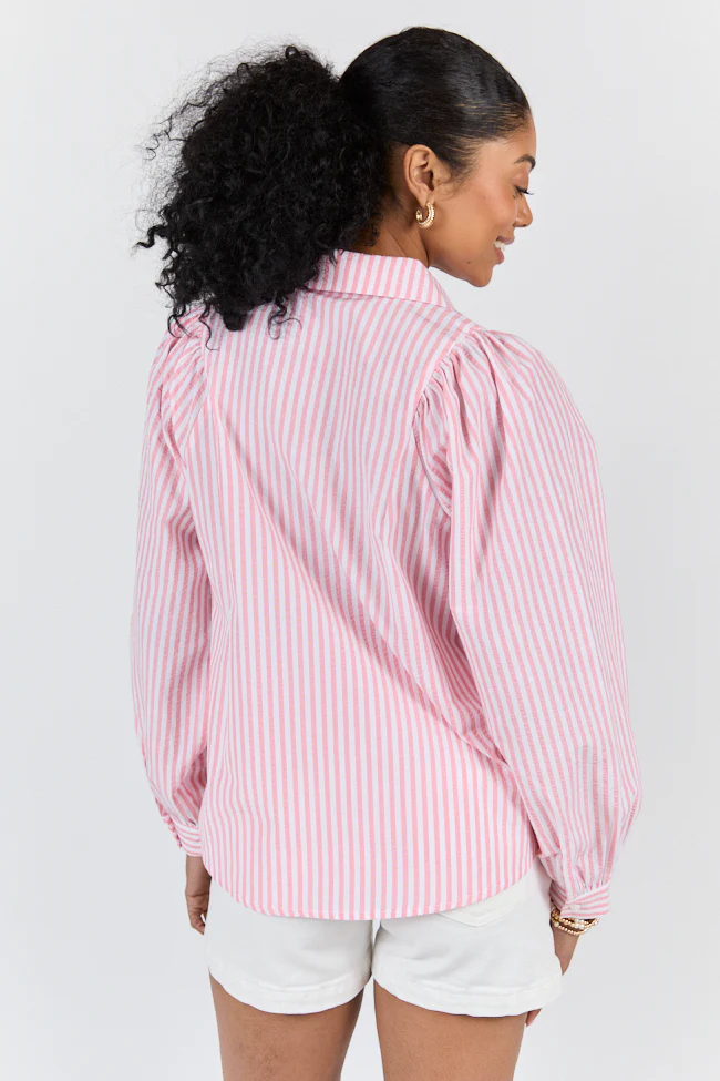 Here Lately Pink Striped Button Down Top FINAL SALE - Terpint
