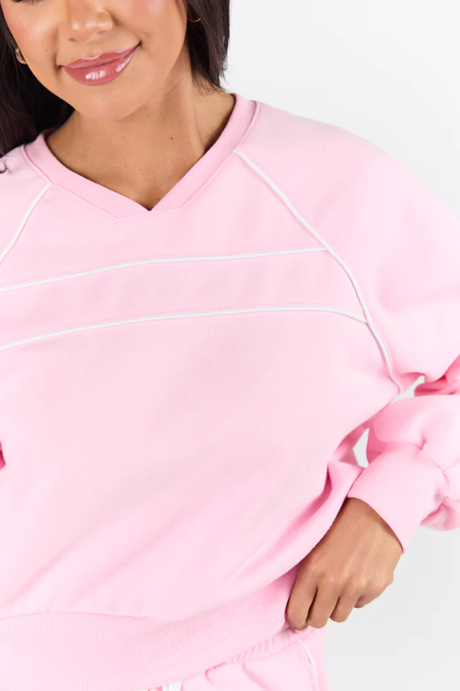 Baseline Pink Piped Lounge Crewneck Sweatshirt SALE - Terpint
