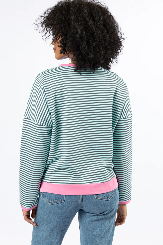 Think On It Pink, Navy, and Charcoal Striped Contrast Trim Pullover FINAL SALE - Terpint