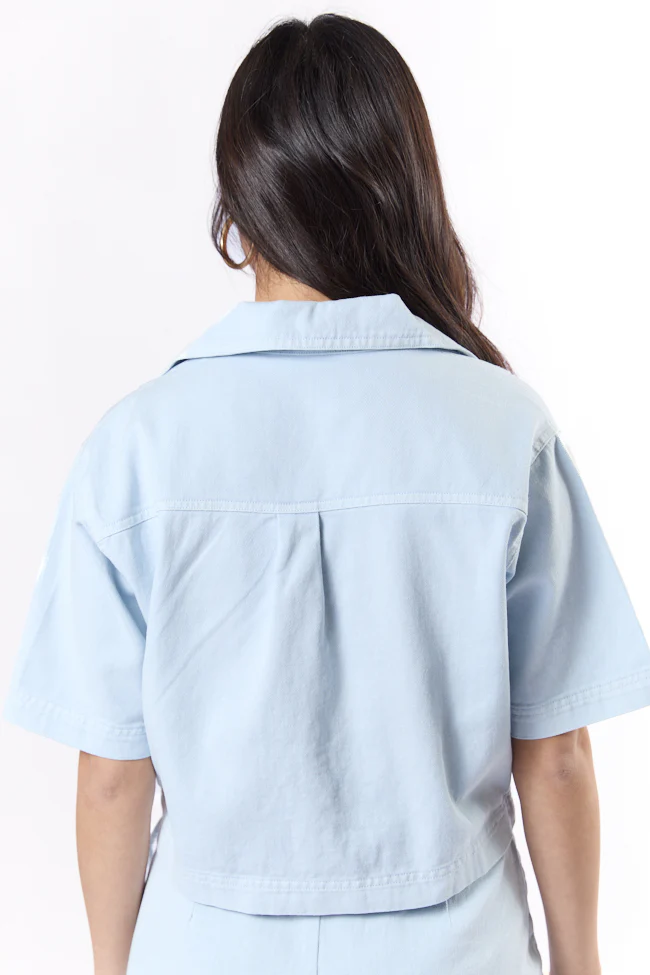 New Ways Ice Blue Cropped Denim Top FINAL SALE - Terpint