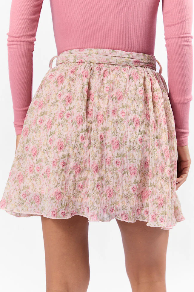Brunch and Beyond Pink Multi Pleated Belted Floral Skort DOORBUSTER - Terpint